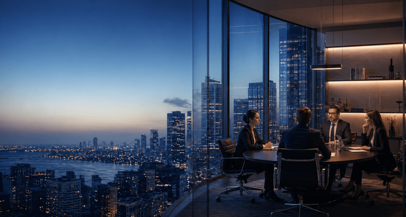 Advisory team in a landmark office overlooking the city.