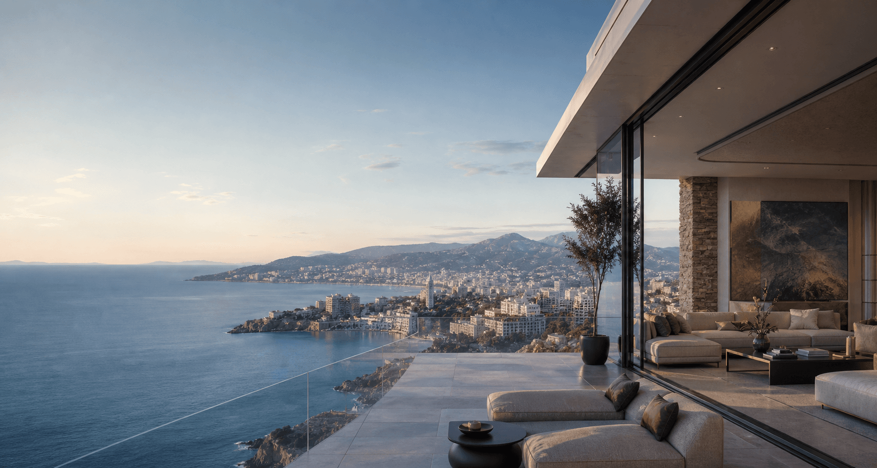 Premium coastal property with expansive sea and city views.